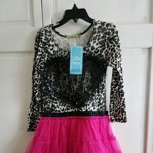 Little Mass Black/White/Fuchsia Sequined Dress